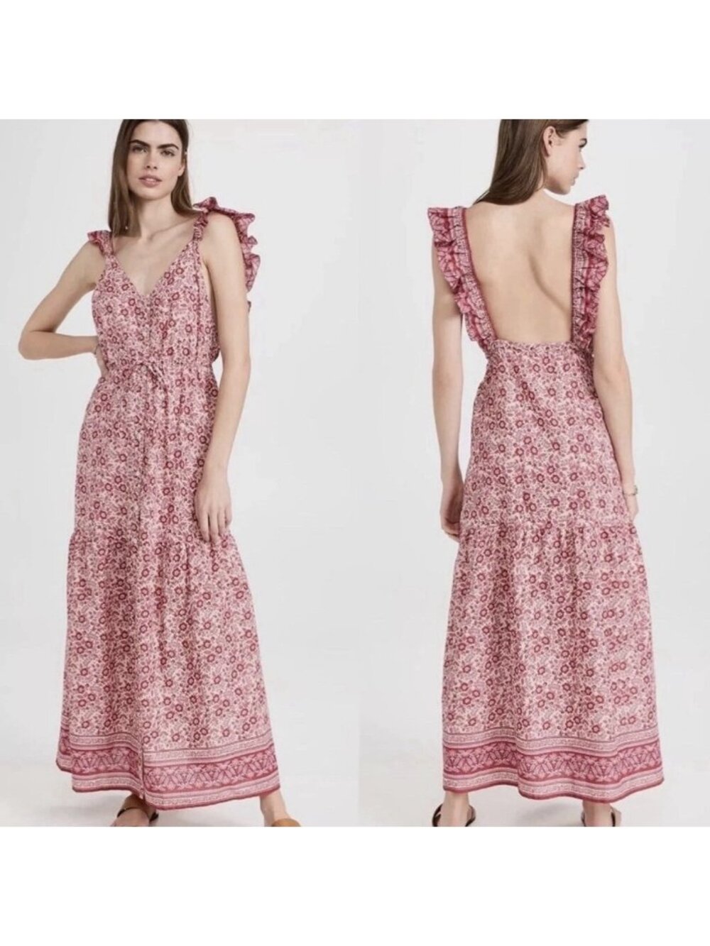 FAHERTY Women’s Size Small Hyland Maxi Dress Sun-Up Block Print Floral Red/Pink